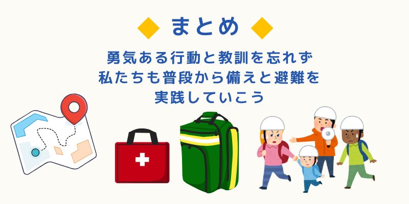 勇気ある行動と教訓を忘れず
私たちも普段から備えと避難を
実践していこう