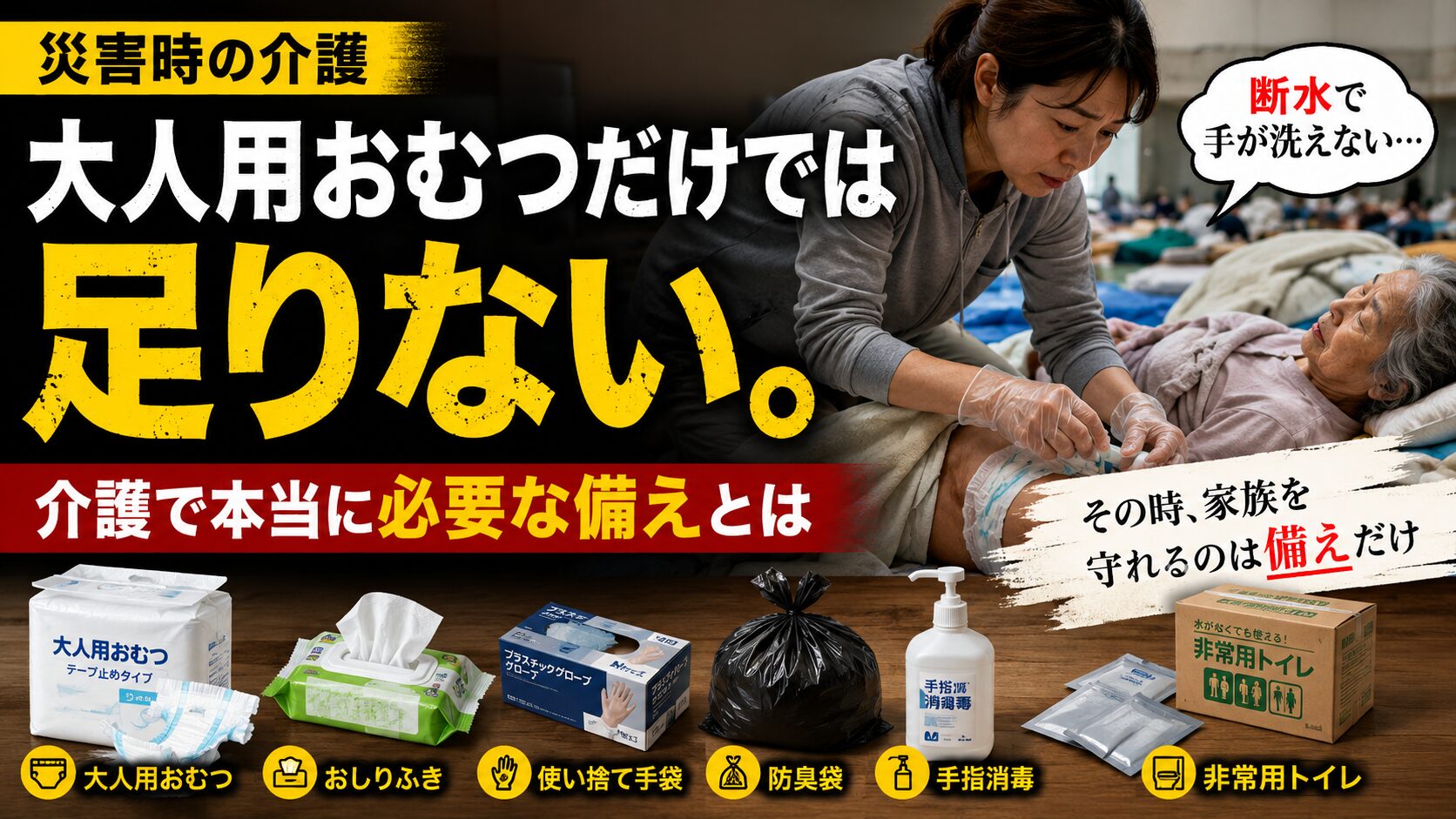 大人用おむつだけでは足りない。災害時の介護で必要な備えとは