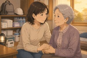 母のオムツを替えた。でも水がなかった 手袋がなくなった日 おしりふきが底をついた日 使用済みオムツを捨てられなかった 福祉避難所なら安心だと思っていた 在宅避難でも介護は続く 介護用品は何日分必要? 災害時の介護防災5点セット